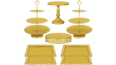 Gold Cake Stand Set - 8 Pcs Metal Dessert Display for Parties