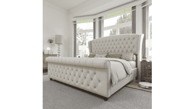 King Size Chenille Sleigh Bed Frame