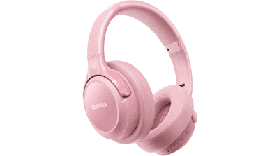 Pink Bluetooth Headphones: 65H Playtime, HiFi Stereo, Deep Bass