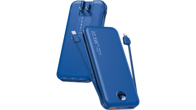 12000mAh Portable Charger with Built-in Cables - Fast Charging Power Bank