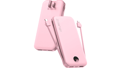 12000mAh Portable Charger with Built-in Cables - Pink