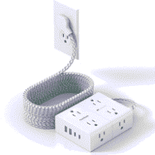 15 Ft Flat Plug Power Strip with USB-C