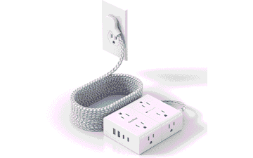 15 Ft Flat Plug Power Strip with USB-C