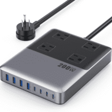 200W USB C Charging Station: Power Strip with GaN IV Tech