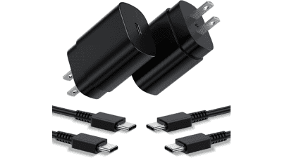 25W USB-C Fast Charger Block with 6ft Cable for Samsung Galaxy