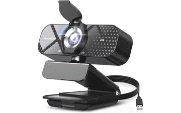 2K HD Webcam: Wide Angle, Noise Canceling, Privacy Cover