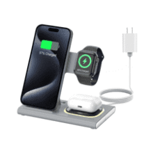 3-in-1 Foldable Wireless Charger for Apple iPhones, iWatch, AirPods - Gray