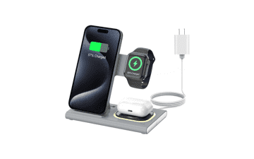 3-in-1 Foldable Wireless Charger for Apple iPhones, iWatch, AirPods - Gray