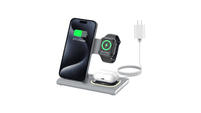 3-in-1 Foldable Wireless Charger for Apple iPhones, iWatch, AirPods - Gray