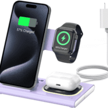 3-in-1 Foldable Wireless Charging Station for Apple (Purple)
