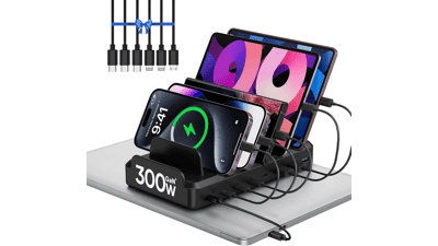 300W 8-Port USB-C Fast Charger Station for Multiple Devices
