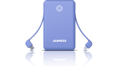 Alongza 6000mAh Portable Charger: Mini Power Bank with Built-in Cable