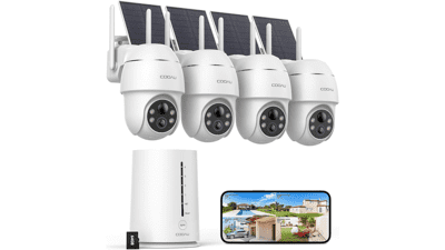 COOAU 4MP Solar Security Camera System: Wireless, 360° View, 64GB