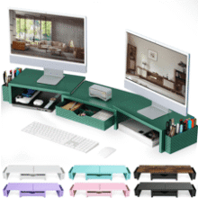 Green Dual Monitor Stand with Organizer Drawer