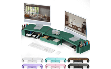 Green Dual Monitor Stand with Organizer Drawer