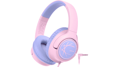 IClever Kids Headphones - 85dBA Safe, Foldable, Pink