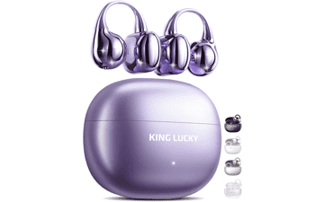 King Lucky Purple Clip-on Open Earbuds: 50H Play, Mic, Waterproof