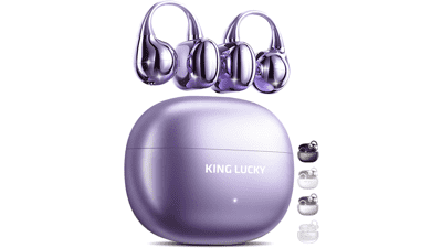 King Lucky Purple Clip-on Open Earbuds: 50H Play, Mic, Waterproof