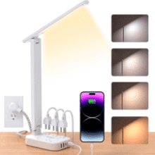 LED Desk Lamp Power Strip - 3 Outlets, 4 USB Ports