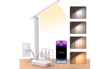 LED Desk Lamp Power Strip - 3 Outlets, 4 USB Ports