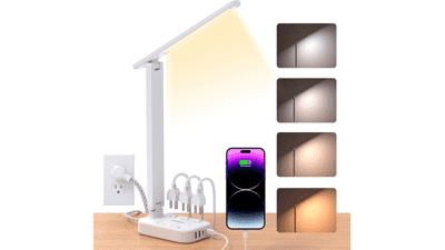 LED Desk Lamp Power Strip - 3 Outlets, 4 USB Ports
