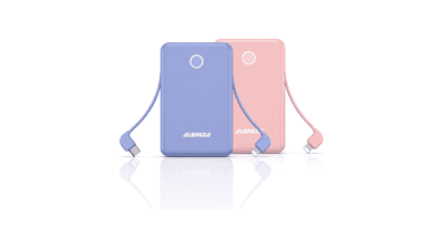 Mini Portable Charger 2-Pack: 6000mAh Power Bank with Built-in Cable