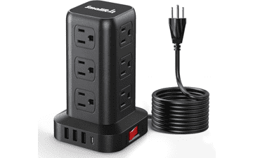 Mini Power Strip Tower with USB C PD 20W - 12 AC Outlets & 4 USB Ports