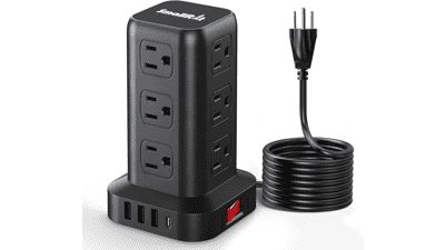 Mini Power Strip Tower with USB C PD 20W - 12 AC Outlets & 4 USB Ports