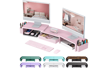 Pink Dual Monitor Stand with Organizer Drawer