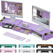 Purple Dual Monitor Stand with Organizer Drawer