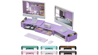 Purple Dual Monitor Stand with Organizer Drawer