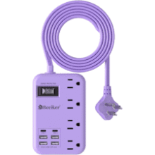 Purple Power Strip: 4 Outlets, 6 USB Ports - Cute Desk Essential