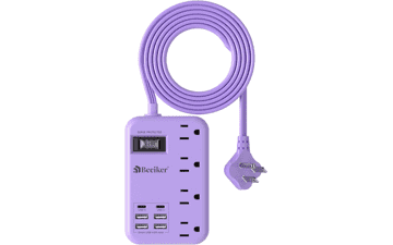 Purple Power Strip: 4 Outlets, 6 USB Ports - Cute Desk Essential