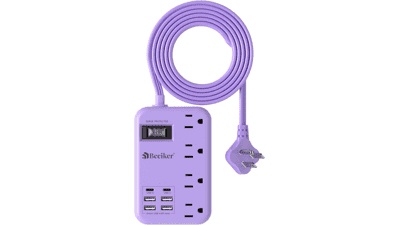 Purple Power Strip: 4 Outlets, 6 USB Ports - Cute Desk Essential