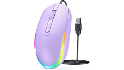 Purple RGB Wired Mouse - USB Computer Mouse for Laptop