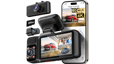 REDTIGER F17 4K 3-Channel Dash Cam: GPS, WiFi, 64GB - Capture Everything!