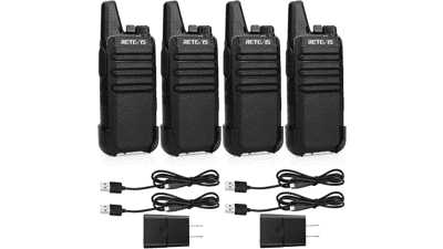 Retevis RT22 Walkie Talkies: Long Range, Rechargeable 2-Way Radios (4-Pack)