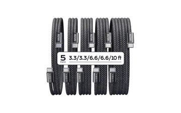 USB-C Cable 5-Pack: Fast Charging for iPhone, Samsung, iPad & MacBook