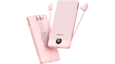 VEGER Portable Charger: 10000mAh Power Bank with Built-in Cables