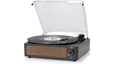 Vintage Vinyl Record Player with Speakers - 3-Speed Turntable