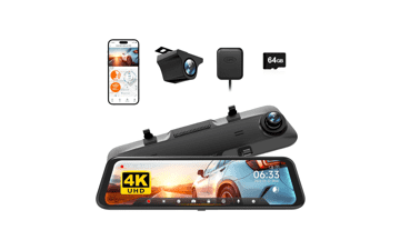 WOLFBOX 4K Mirror Dash Cam: Voice Control, GPS & 64GB Included