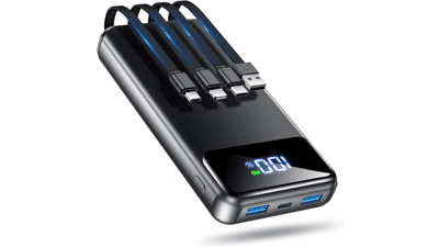 50000mAh Portable Charger Power Bank with Built-in Cables