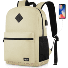 Beige School Backpack with USB Port