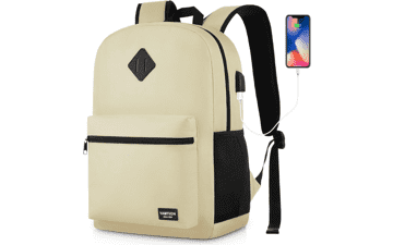 Beige School Backpack with USB Port