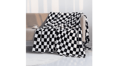 Black Checkerboard Throw Blanket - Soft & Cozy Flannel (50x60)