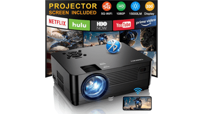 CEBORY 1080P 5G WiFi Projector: 15000LM, 300