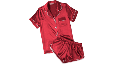 Ekouaer Women's Silk Satin Pajama Set