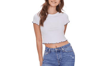 Forever 21 Women's Cropped Lettuce-Edge Tee
