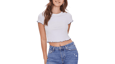 Forever 21 Women's Cropped Lettuce-Edge Tee