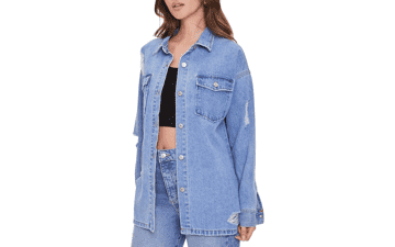Forever 21 Women's Distressed Denim Shacket